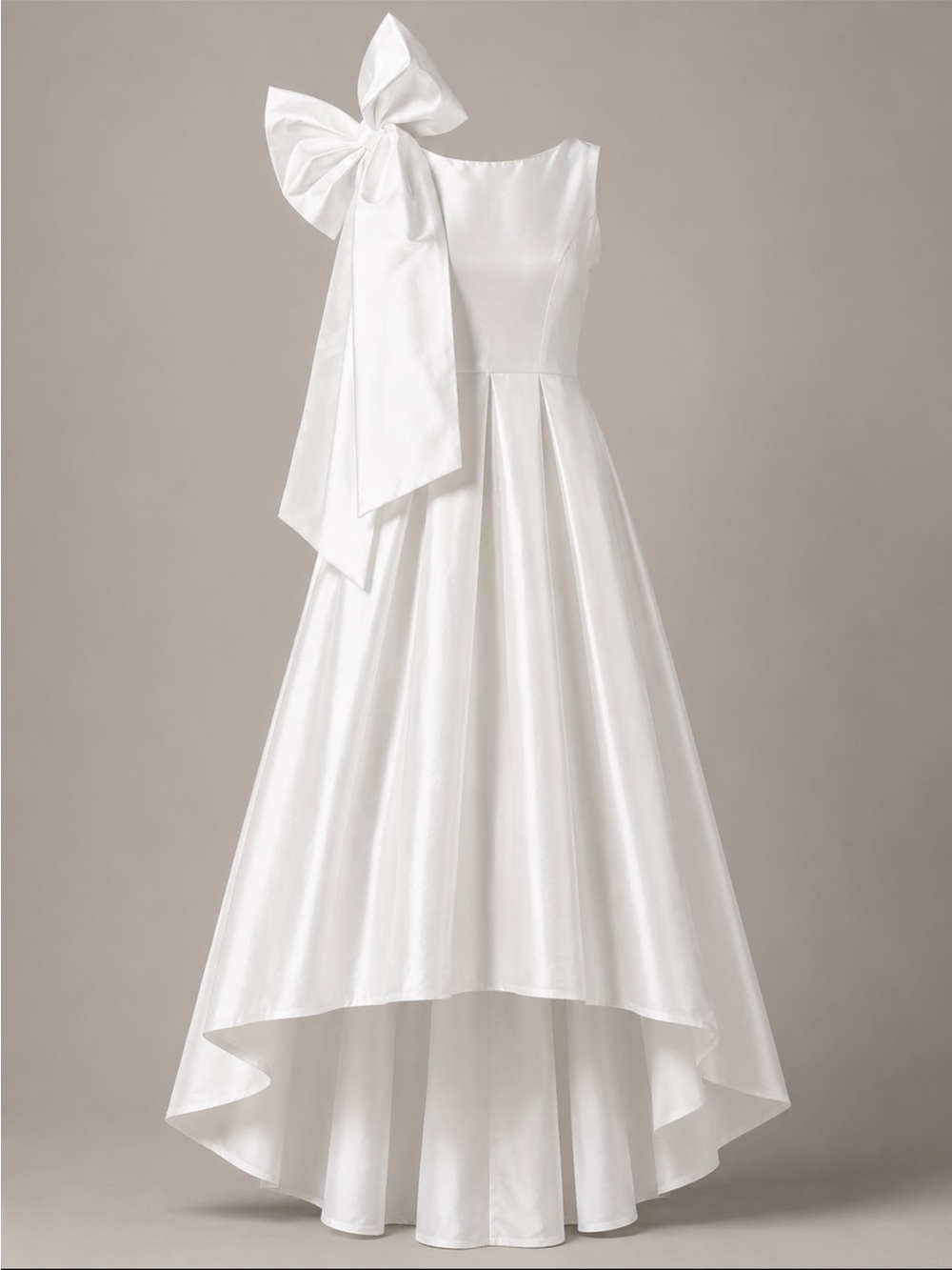 Elegant White One-Shoulder High-Low Dress with Bow Detail